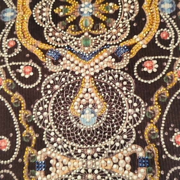 3/$30 LAURA SCOTT Gray Geometric Tribal Mandala Pattern V-Neck Blouse - Picture 8 of 9